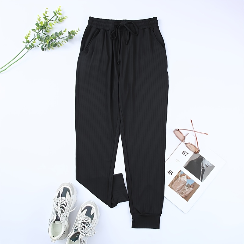 Ribbed Elastic Waist Jogger Pants Casual Sports Workout - Temu