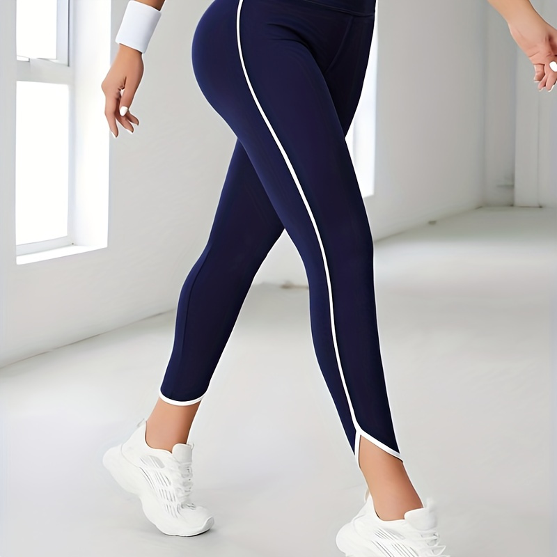 

Women's High-waist Yoga Leggings - Stretchy, Breathable Activewear Pants With V-cuff Ankle Detail, Navy Blue