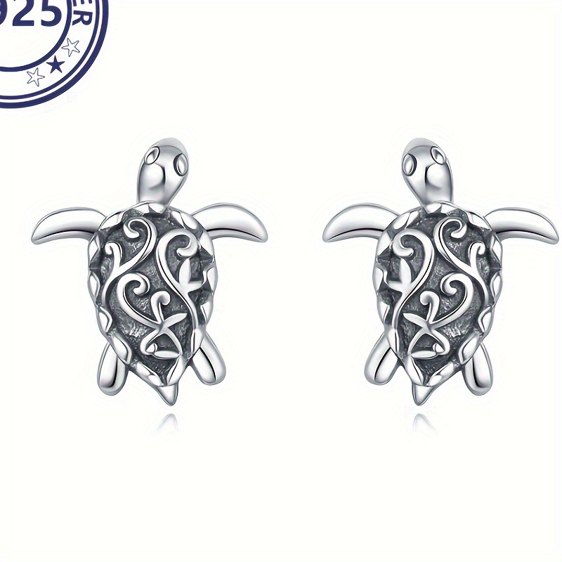 

Miseff S925 Silver Vintage Carved Turtle Back Sea Turtle Earrings Hypoallergenic Minimalist Fashionable Earrings For Women