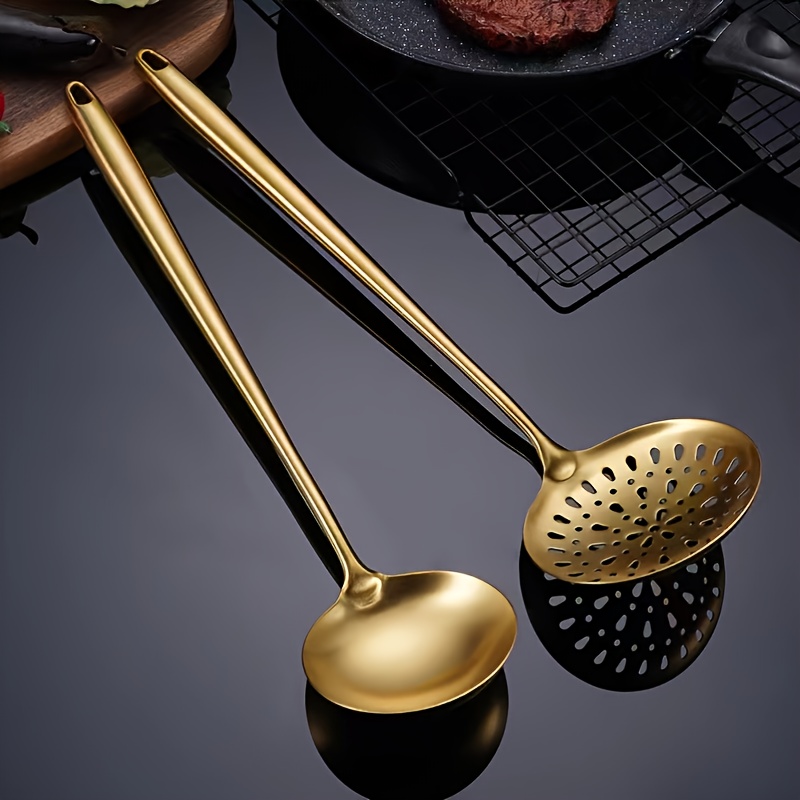 Stylish Golden Kitchen Utensils With Holder Stainless Steel - Temu