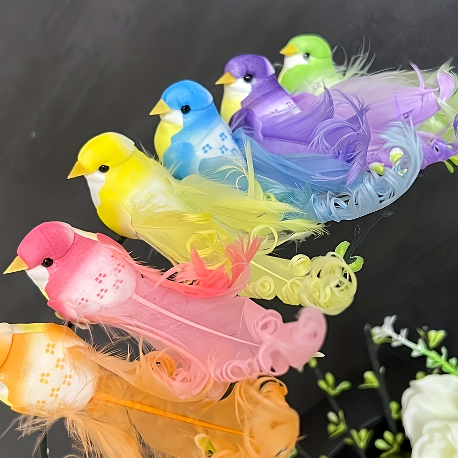 4Piezas Pájaros Artificiales,Pájaro Artificial con Pinzas,Pajaro  Decorativos con Plumas para Manualidades DIY Decoración Jardín de Casa  Adorno de