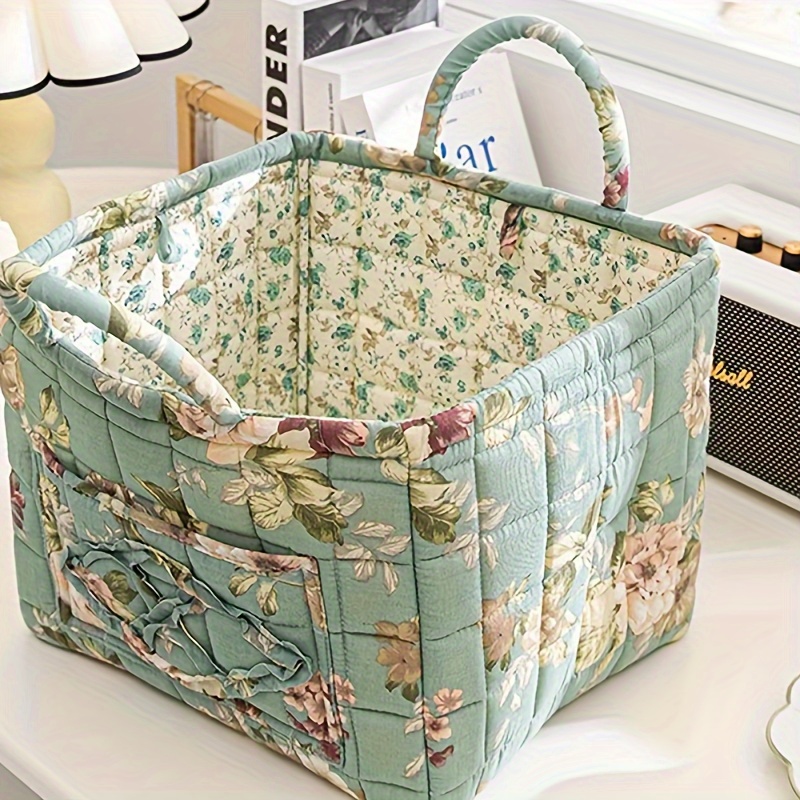 

Floral Print Storage Basket, Korean Pastoral Style, Portable Utility Organizer Bin For Clothes And Sundries