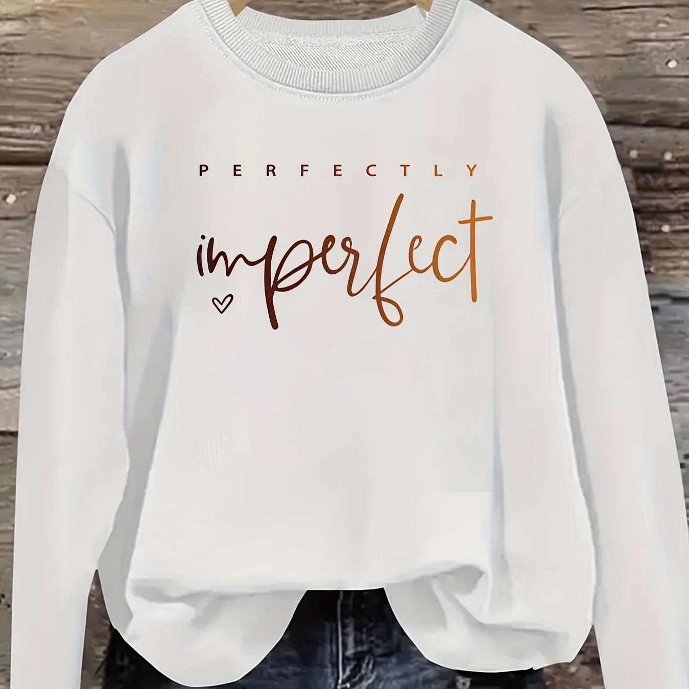 

Women's Casual Crew Neck Sweatshirt With "perfectly Imperfect" Alphabet Print - Polyester Blend Long Sleeve Pullover With Slight Stretch For Fall/winter - Regular Fit Knit Fabric Top