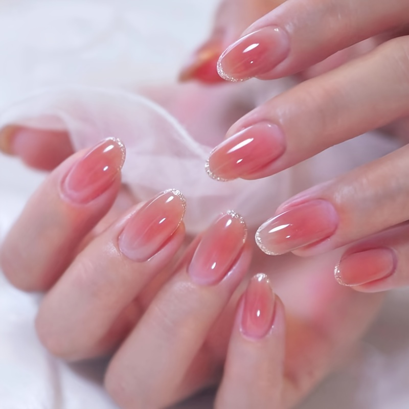 Pinkish Press On Nails Short Almond Fake Nails With Pinkish - Temu
