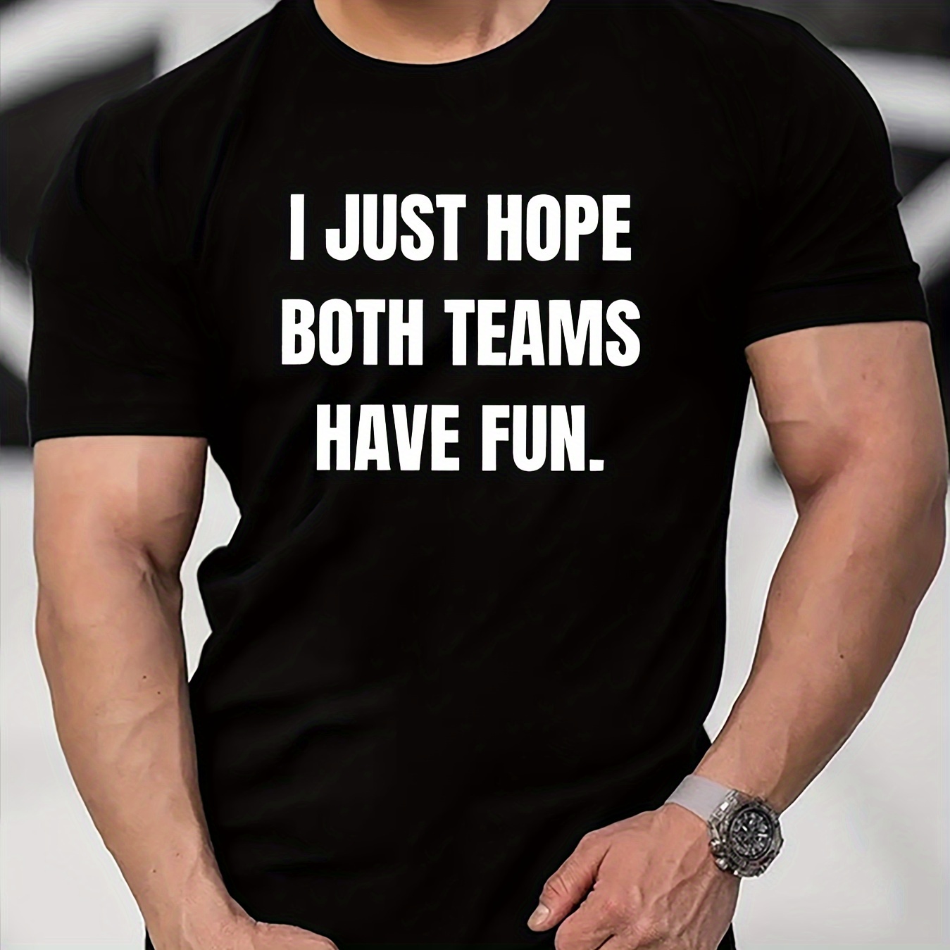 

I Just Hope Both Teams Have Fun Letters Print Casual Crew Neck Short Sleeves For Men, Quick-drying Comfy Casual Summer T-shirt For Daily Wear Work Out And Vacation Resorts