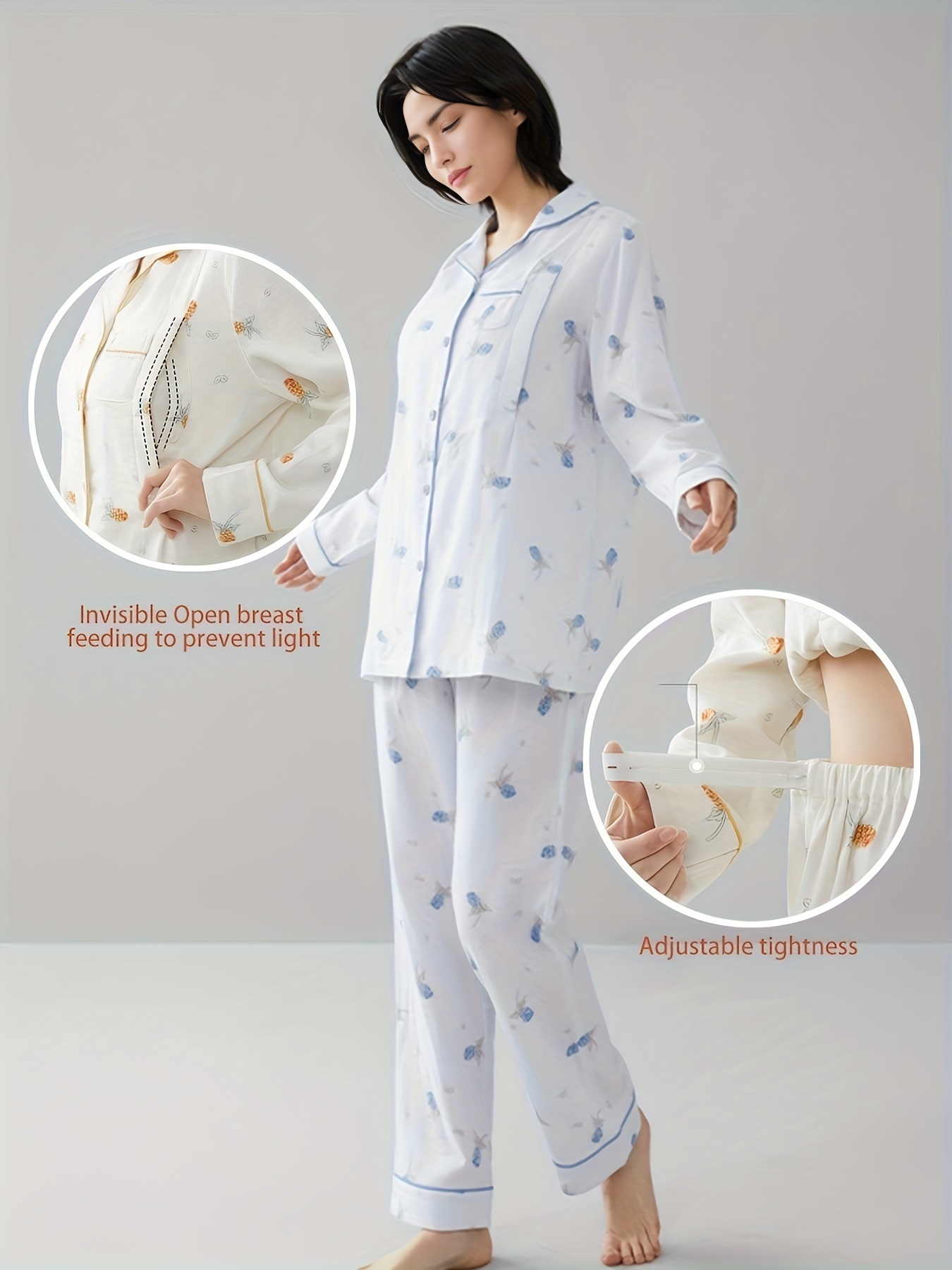 Pyjama de maternité et allaitement en coton 3 pièces