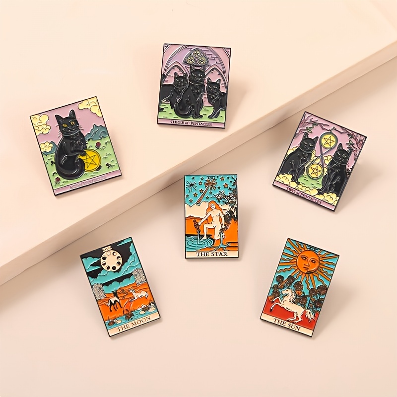 Gothic Sun Moon Stars Cat Enamel Pins