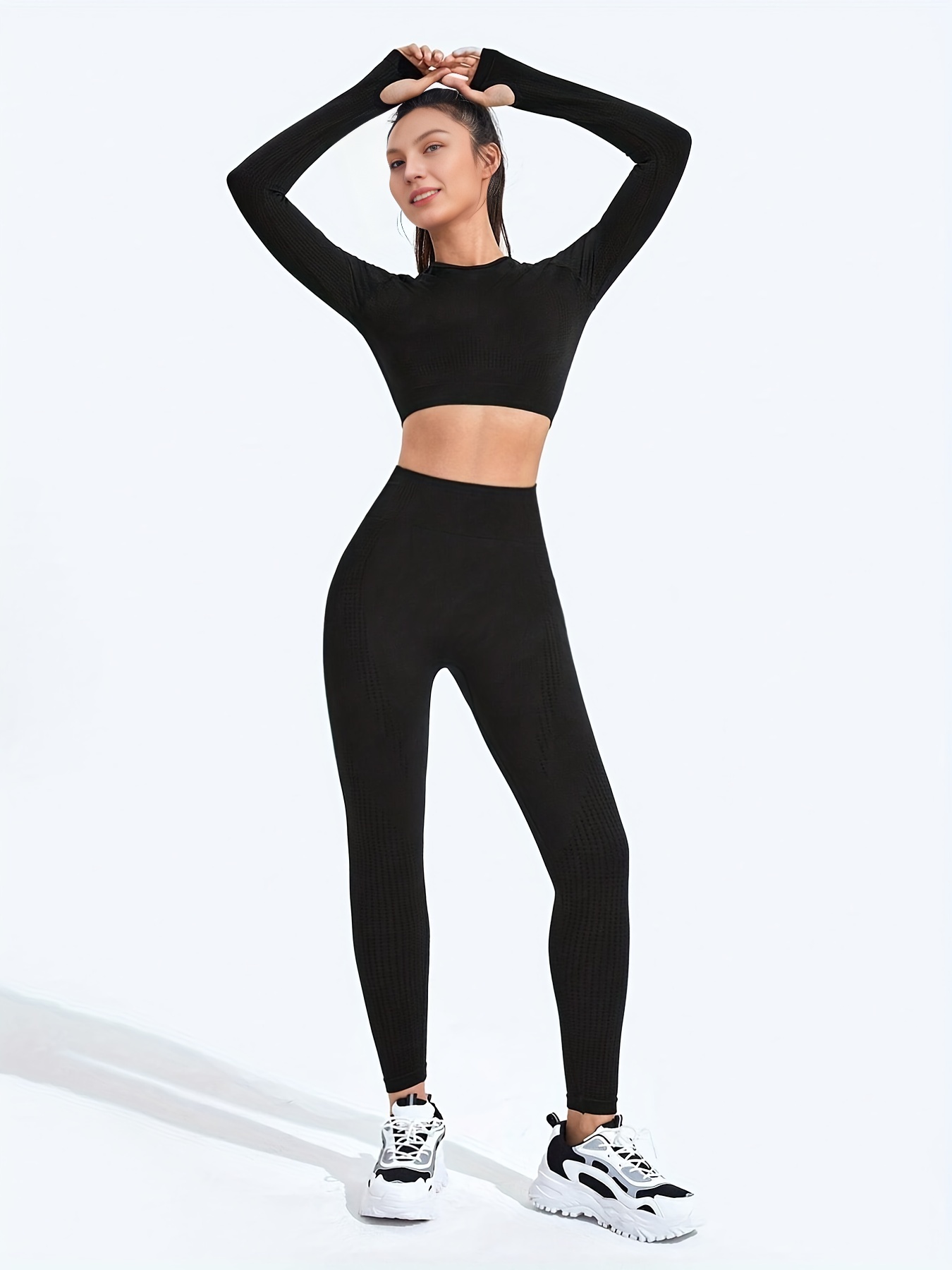 Women Plain Short Sleeve Sports Fitness Yoga 2pcs Set Crop Tops + Shorts