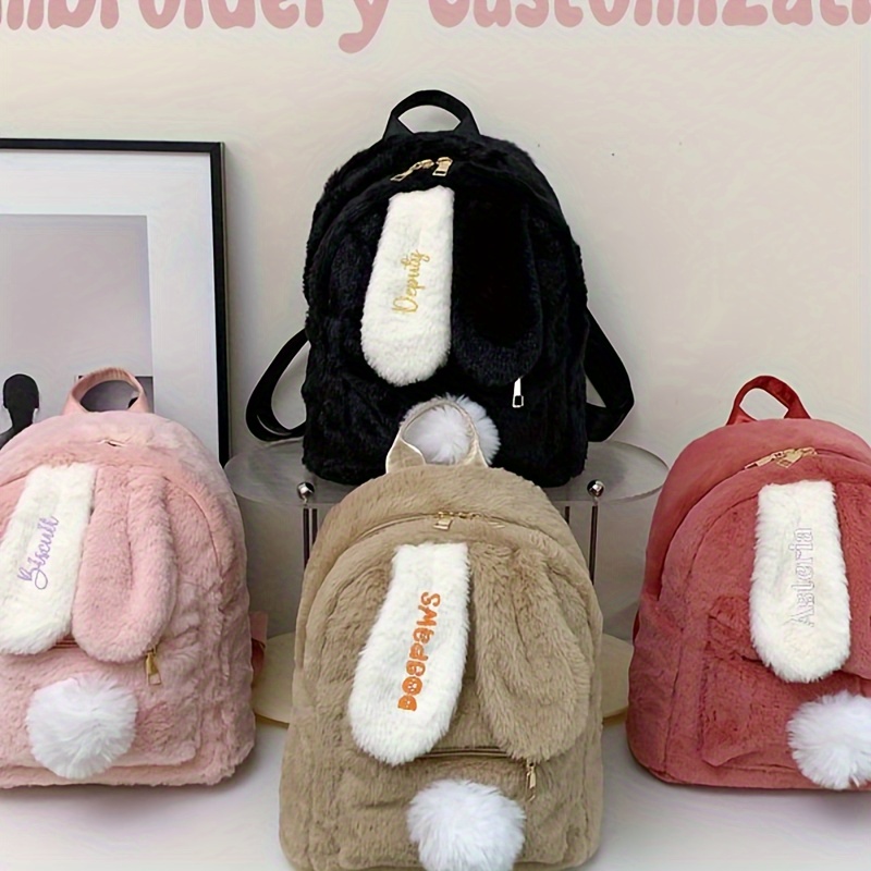 

Cute Plush Rabbit Ear Backpack | Polyester Travel Bag With Pom-pom Charm | Adjustable Straps & Zip Closure | Lightweight, Easy-clean | Options For Casual , Travel Backpack