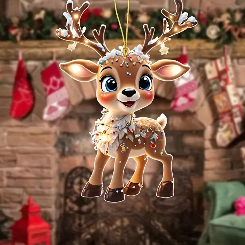 

3d Reindeer Ornament With Sparkling Accents, 1/3pcs, , Plastic, Non-electric, , Ideal For Christmas & Valentine's Day Tree Hanging Decorations