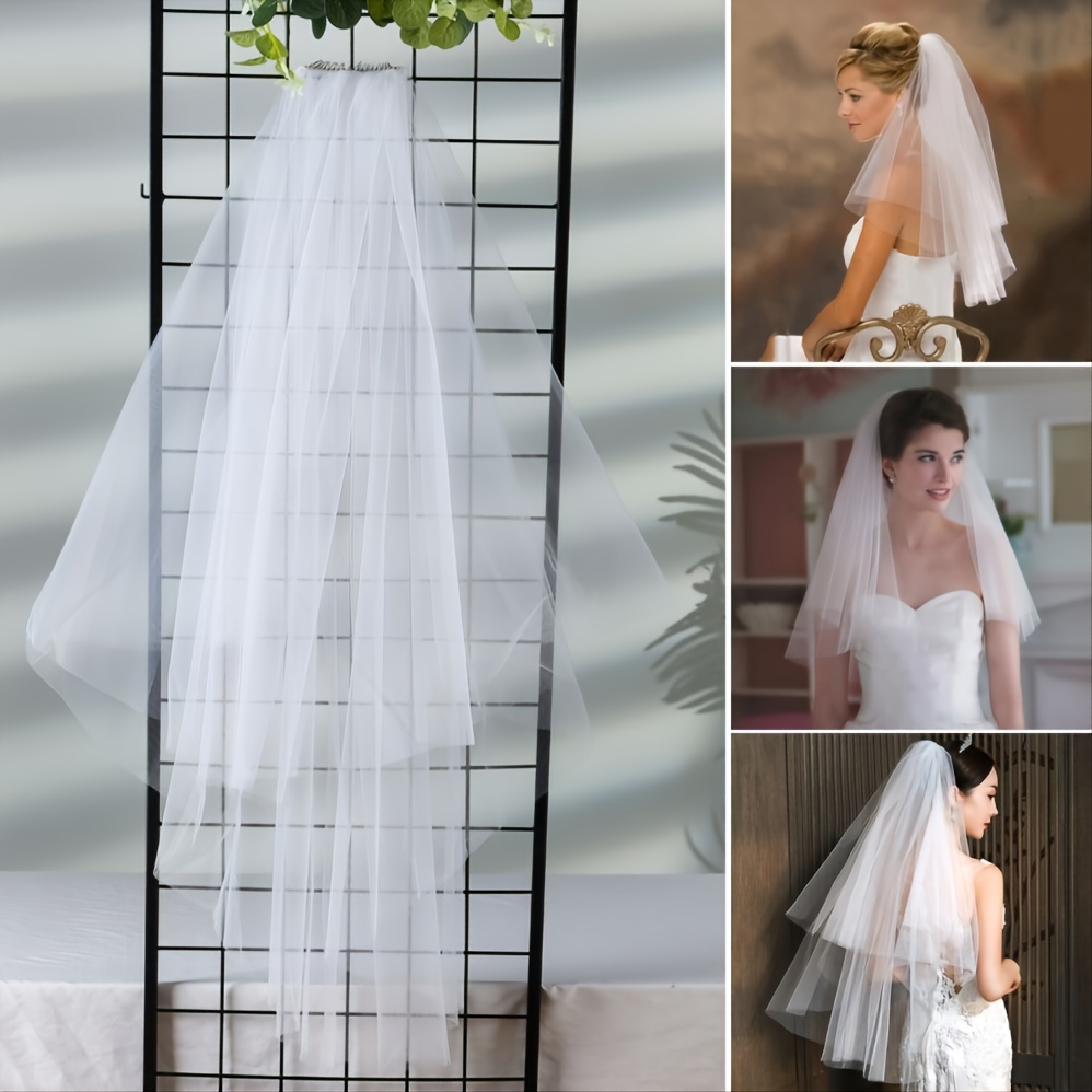 Crystal Wedding Bridal Veils Short 1 Tier Soft Mesh Veil with Comb & 5 Set  Veil Weights Magnetic Double Sided Pearls for Wedding Bachelorette Party