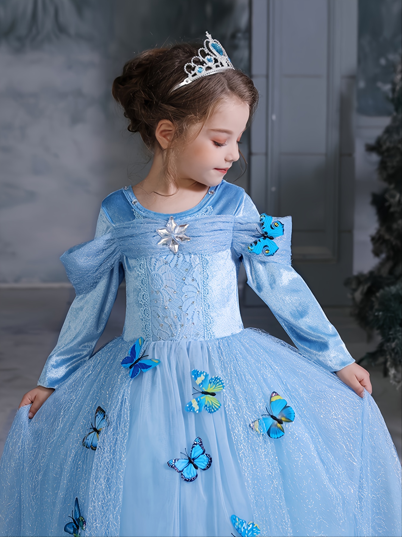 8pcs Girls Butterfly Princess Dress With Accessories, Party Dresses Clothes