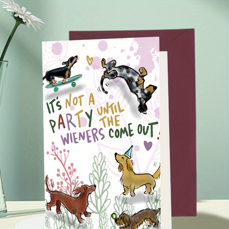 

1pc Birthday Card. In The Picture, The Dogs Seem To Be Enjoying Some Kind Of Gathering Or Celebration. Suitable For Giving To Family And