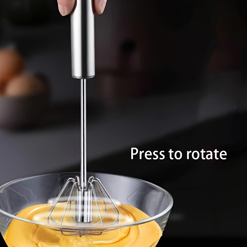 1pc Stainless Steel Spring Coil Whisk, Milk & Egg Beater Blender, Press  Whisk Egg Cream Whisk Stick Household Hand Press Rotary Mixer Kitchen  Utensils