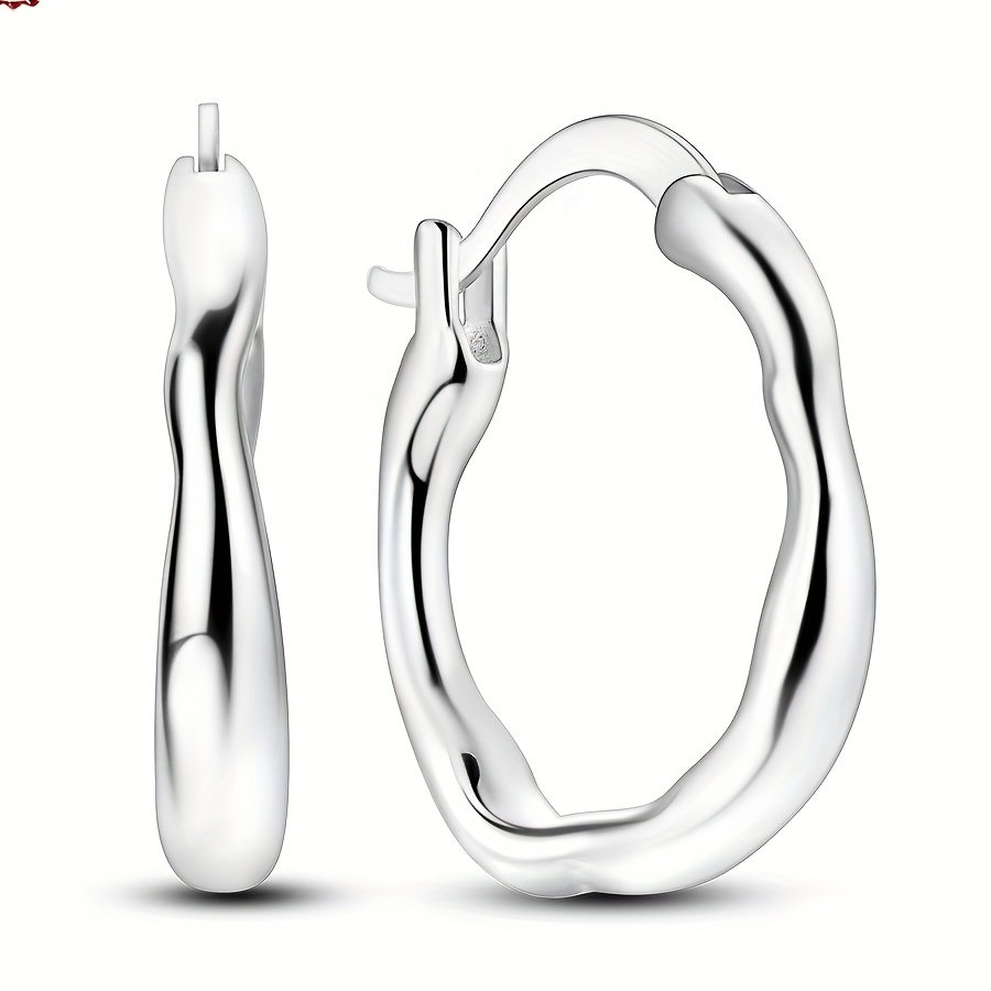 

925 Sterling Silver Liquid Shaped Hoop Earrings, A Pair Of Fashion Stylish Cute Jewelry Suitable For , Holiday, Parties, Day, Valentine's Day, Graduation, Women And Girls Teen Lovers Birthday Gifts