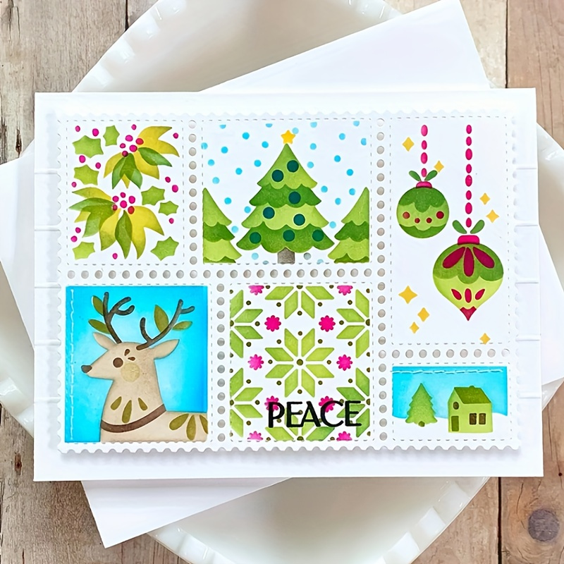 

Christmas Craft Stencil Set - Plastic Templates For Diy Greeting Cards, Scrapbooking & Embossing - Patterns With Holes For Painting And Coloring