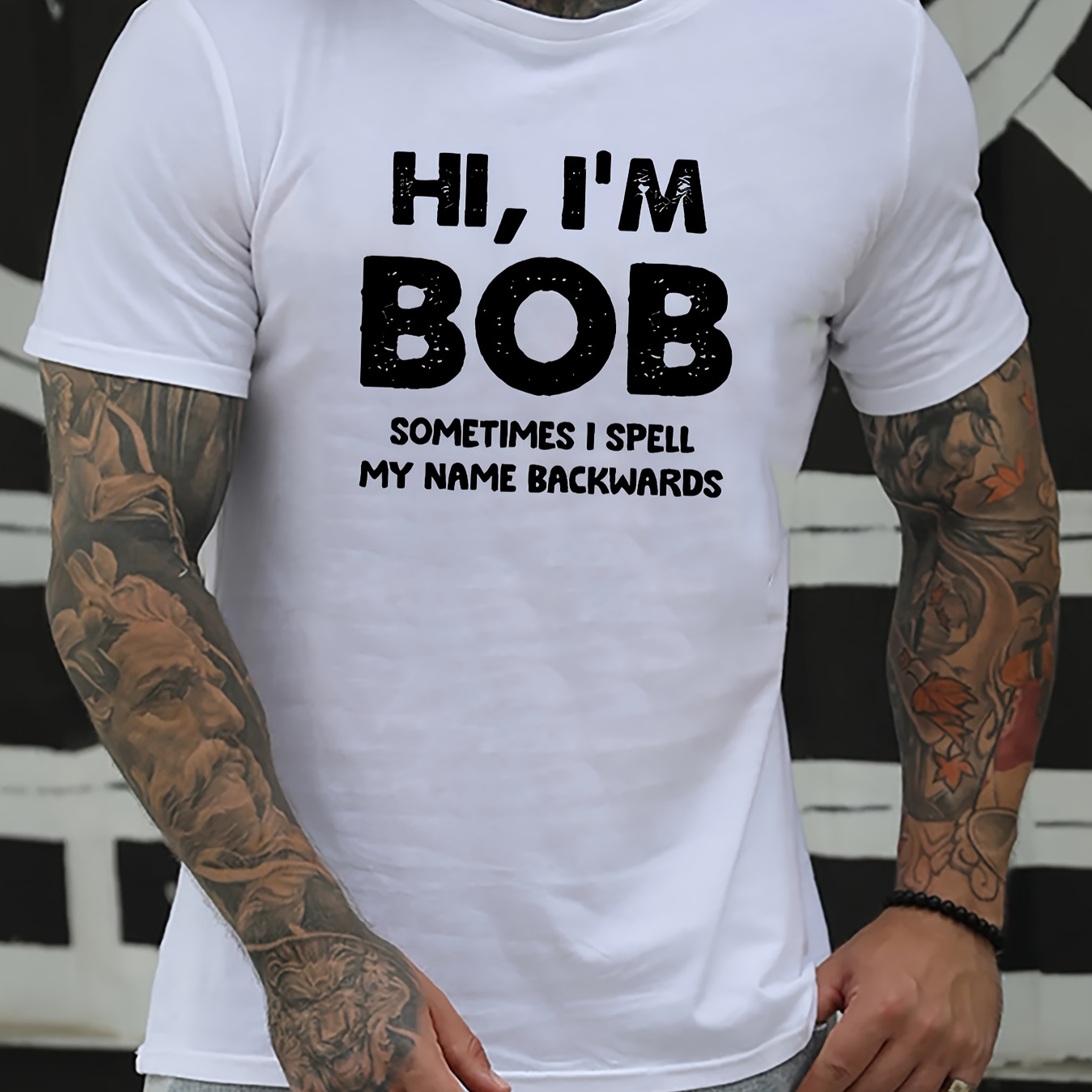 

Hi I'm Bob Print Men's Crew Neck T-shirt, Short Sleeve Versatile Casual Summer Clothes