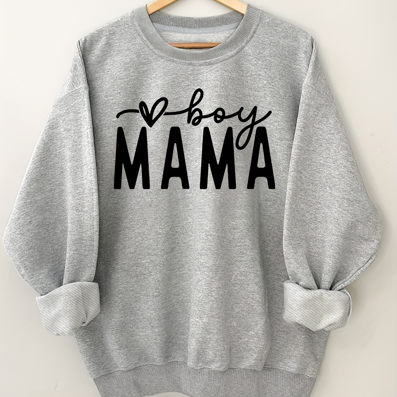 

Boy Mama Letter Print Sweatshirt, Crew Neck Casual Sweatshirt For Fall & Spring, Women's Clothing