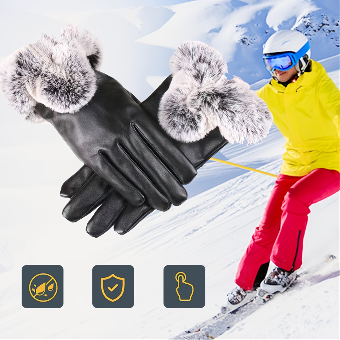 Guantes de invierno para mujer, guantes de piel sintética de conejo para  pantalla táctil, guantes cálidos para conducir al aire libre para mujer,  guan