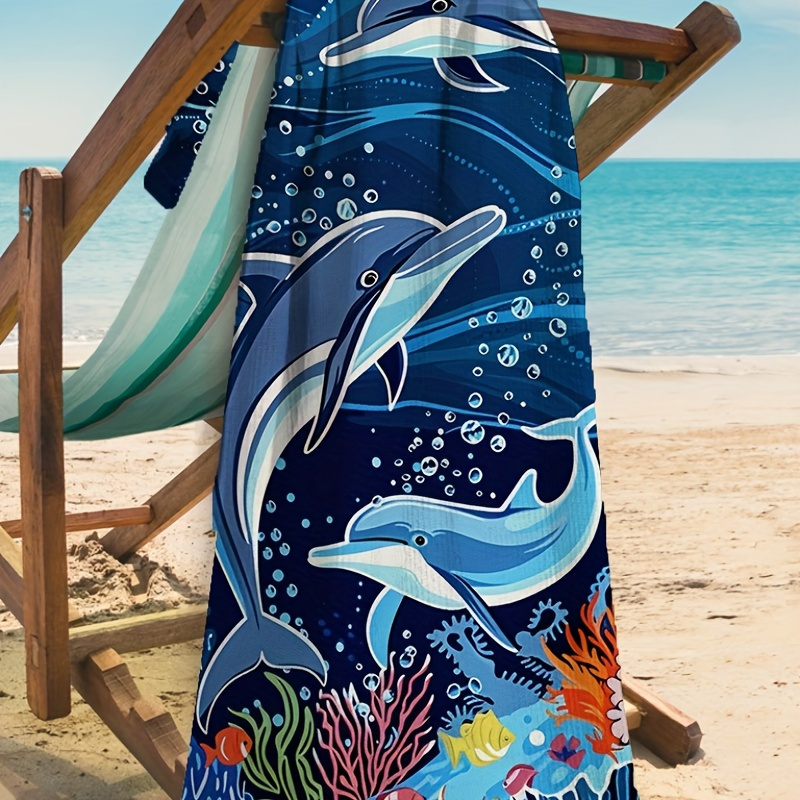 

1pc Beach Towels Beach Blanket Lightweight Thin Towels For Swimming Beach Camping Dolphin Pattern Blanket 29inch X 58inch