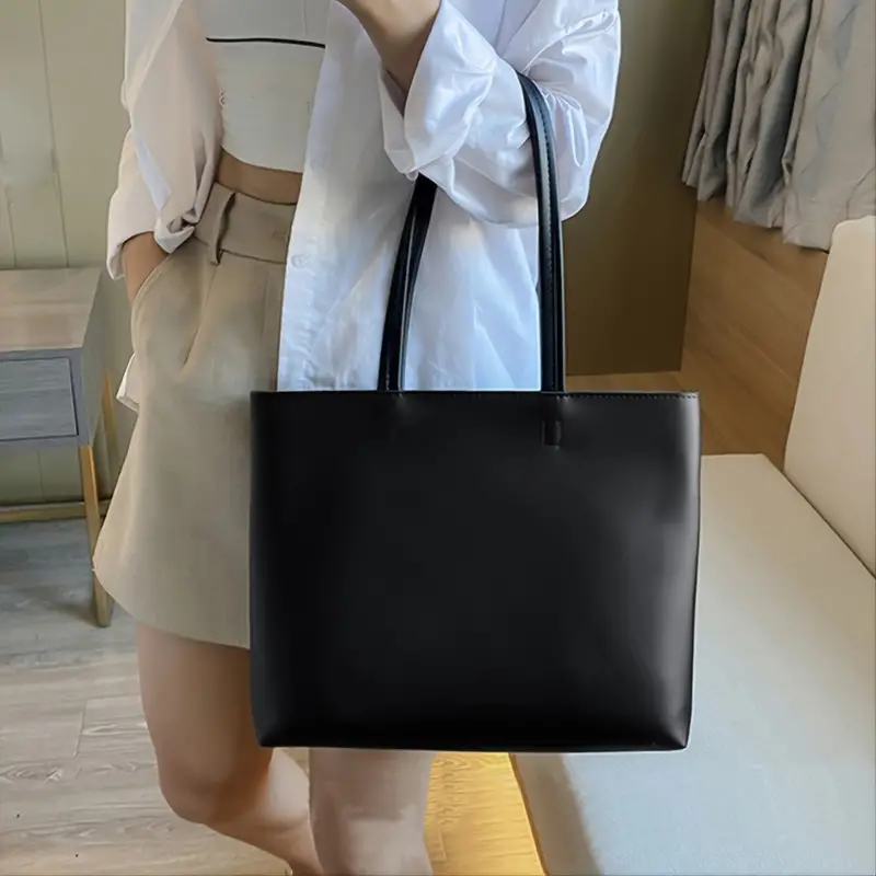 Elegant Tote Bag Women\'s Trendy Black Faux Leather Shoulder - Temu