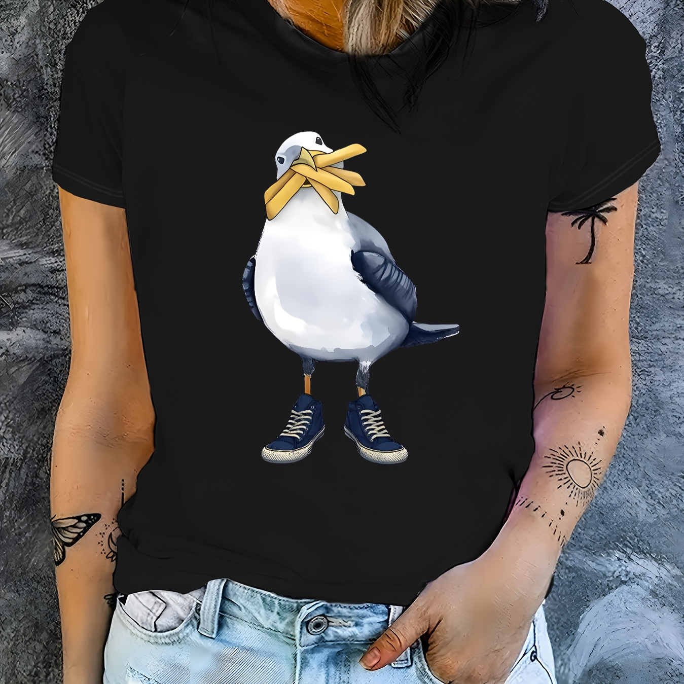 

Duck Print T-shirt, Short Sleeve Crew Neck Casual Top For Summer & Spring, Women's Clothing