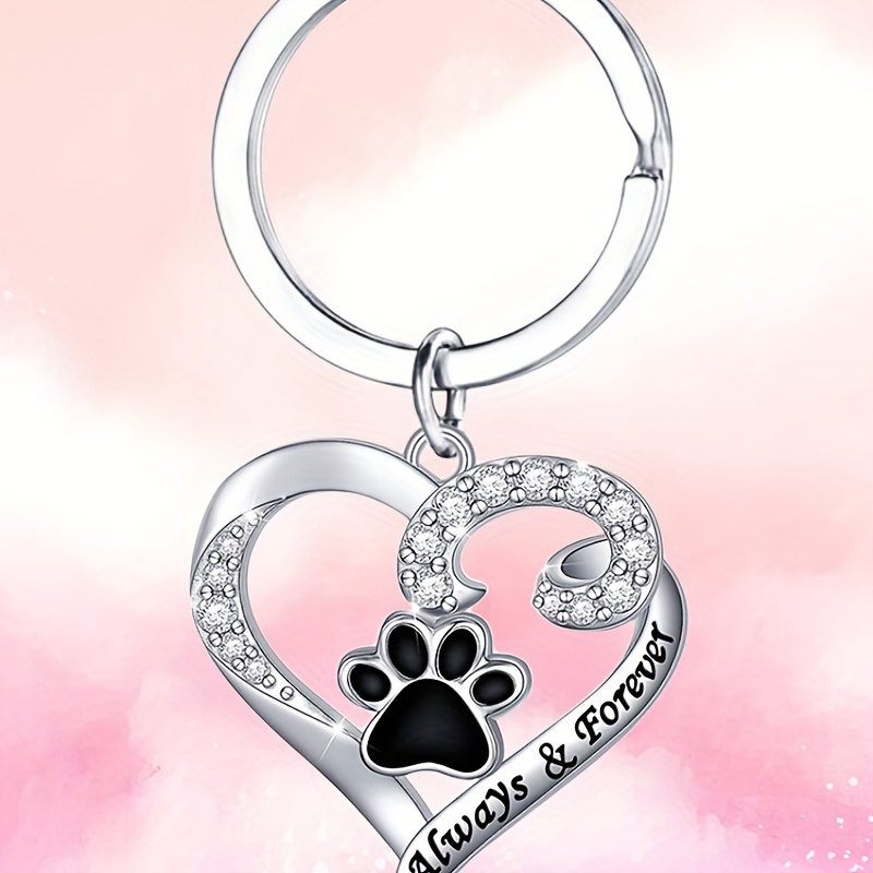 

Heart Black Paw Print Keychain, Fashion Simple Birthday And Christmas Gift For Family And Friends