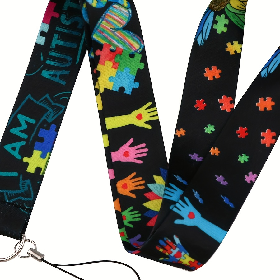 

1pc Autism Puzzle Neck Strap Lanyards Keychain For Keys, Id Credit Card Pass Hang Rope Keychain Phone Charm Accessories