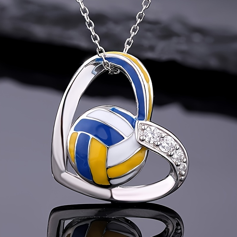 TEMU 1pc Fashion Bohemian Style Platinum-plated Decoration Sports Jewelry, Heart Shape Pendant Volleyball Necklace For Men, Ideal Choice