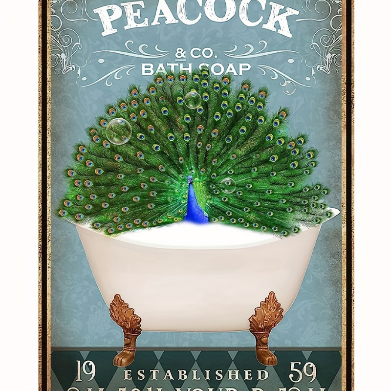 

1pc Vintage Funny Peacock Bathtub Pet Lovers Sign For Home Kitchen Farmhouse Garden Wall Decoration 7.9x11.9inch Aluminum