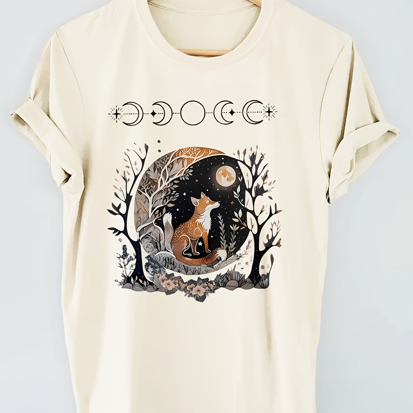 

Fox Print T-shirt, Short Sleeve Crew Neck Casual Top For Summer & Spring, Women's Clothing