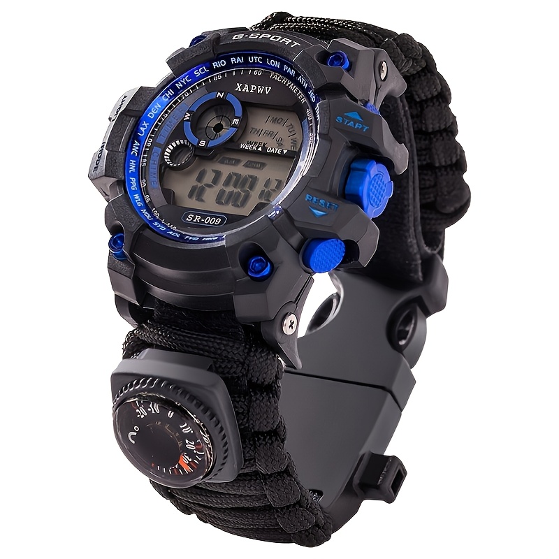 50M Waterproof Digital Watch With Paracord Bracelet and Fire Starter