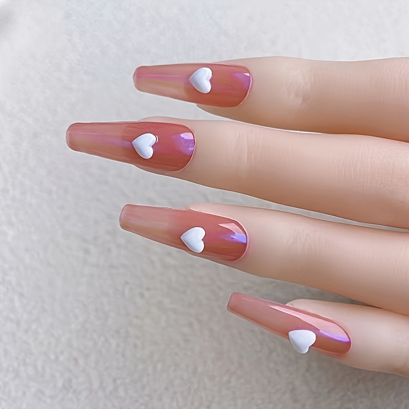 Love Hearts Kawaii Nails Accessories Acrylic Resin White Pink Nail Parts  Charms