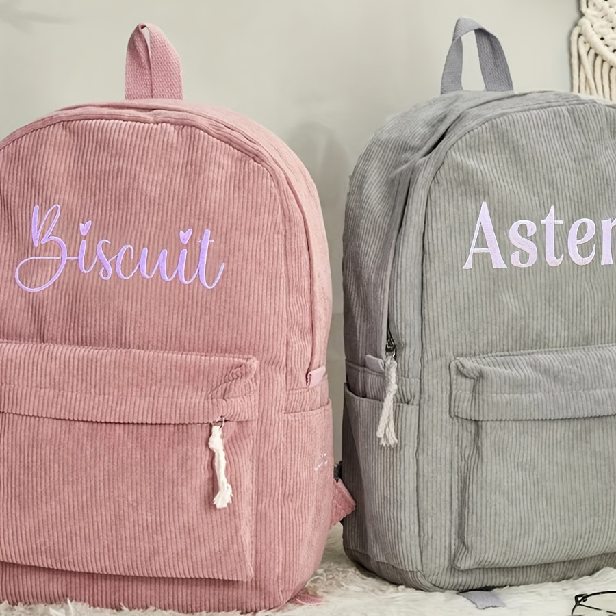 

Custom Personalized Embroidered Name Text Corduroy Backpack, School Bag