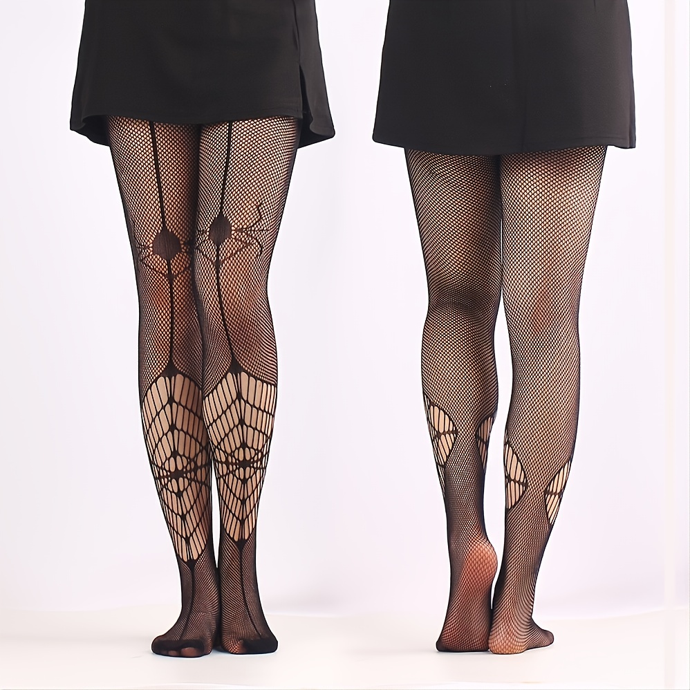 Gothic Women Black Mesh Fishnet Pantyhose Spider Web Patterned Tights  Stockings