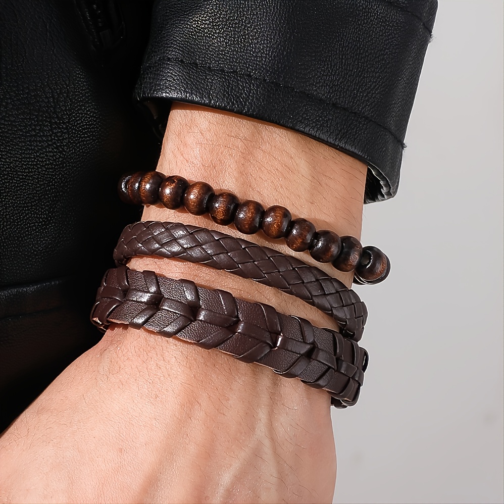 2023 New Pulsera De Cuero Para Hombre Vintage Stainless Steel Hand-woven Bracele