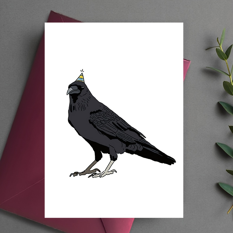 

Festive Black Crow With Striped Hat Greeting Card - Perfect For Holidays & Celebrations, Suitable For Anyone