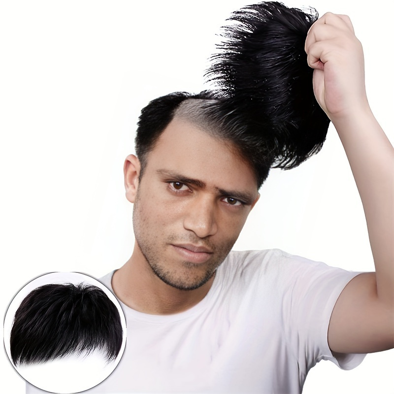 Mens Wig High Top Fade Wig Men Natural Black Short Men Topper Wig