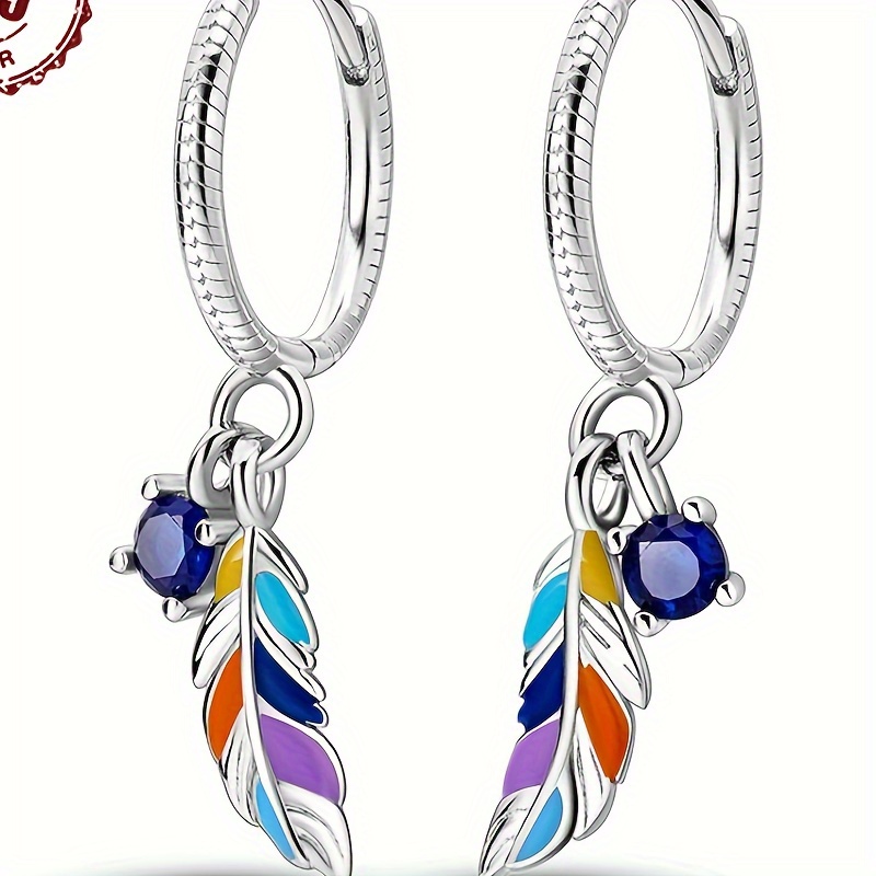 

925 Sterling Silver Elegant Style Boho Colorful Feather Earrings Hypoallergenic Daily Earrings For Women Diy Jewelry Gift