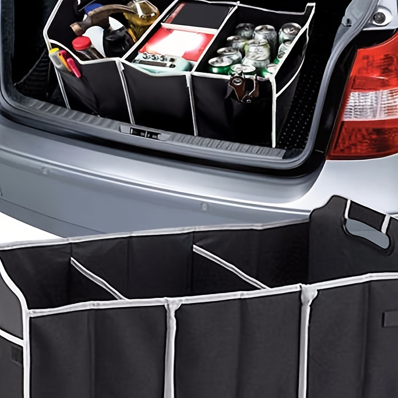 

Canvas Car Trunk Organizer - Waterproof, Collapsible, 3-compartment Storage For Suvs, Trucks & Sedans - 1pc