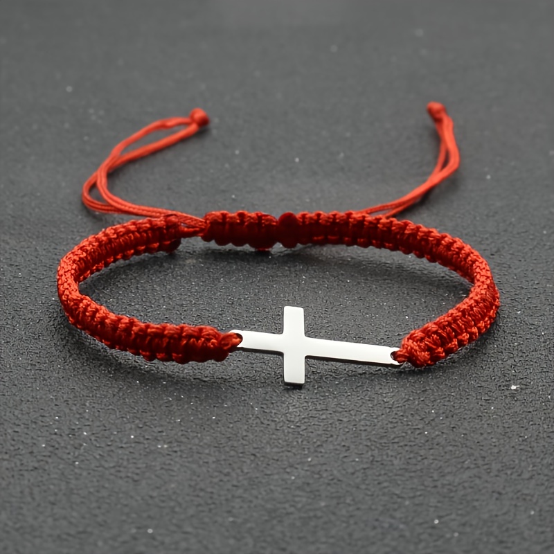 1pc Mens Hand Braided Stainless Steel Cross Bracelet Anti-Allergy Acrylic fibers Rope Bracelet,Temu