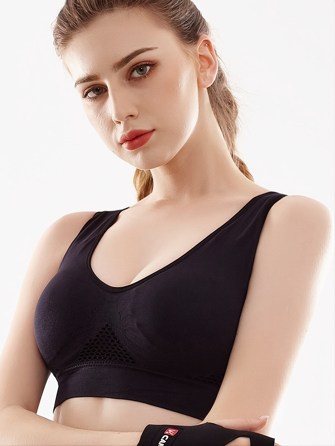Haitryli Womens Mesh Sheer Sport Bra Hollow Out Underboob Crop Top Workout  Yoga Camisole Halter Neck Dancewear Black Small at  Women's Clothing  store