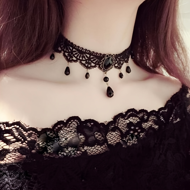 Geometric Multilayer Lace Necklace Black Choker Neck Jewelry, Jewels for Women Party Accessories,Temu