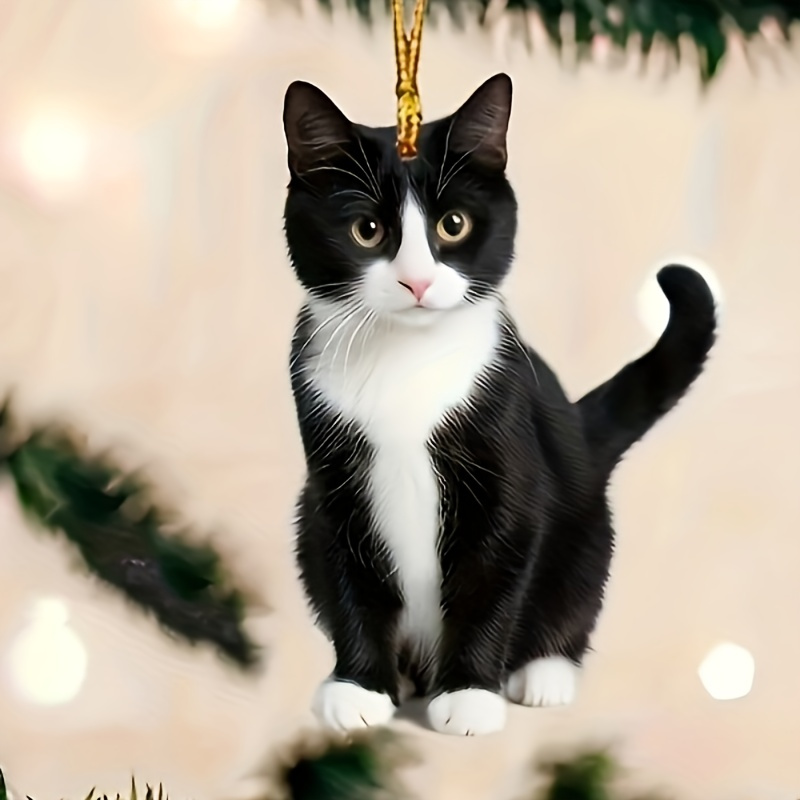 

1pc Tuxedo Kitty Acrylic Hanging Ornament - Decor For Christmas Tree Topper, Car, And Bag - No Power Needed, Battery-free - Ideal For Halloween, Easter, New Year's Celebrations