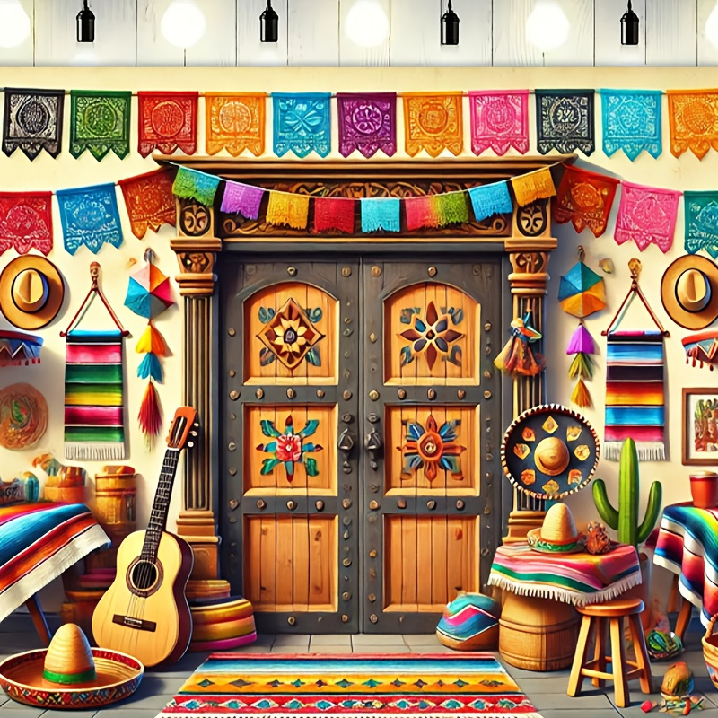 

Traditional Mexican Fiesta 5x7ft Polyester Tapestry - Vibrant Party & Photo Backdrop, Indoor/outdoor Banner For Birthdays & Festivals