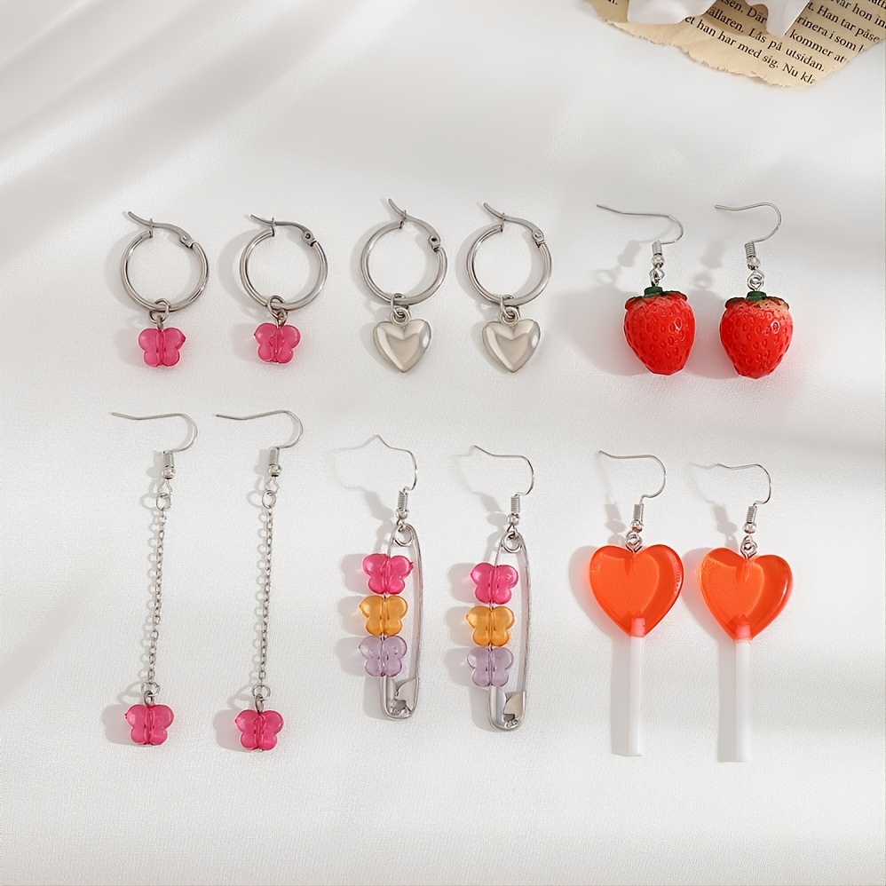 Cute Strawberry Design Dangle Earrings Simple Style Resin - Temu