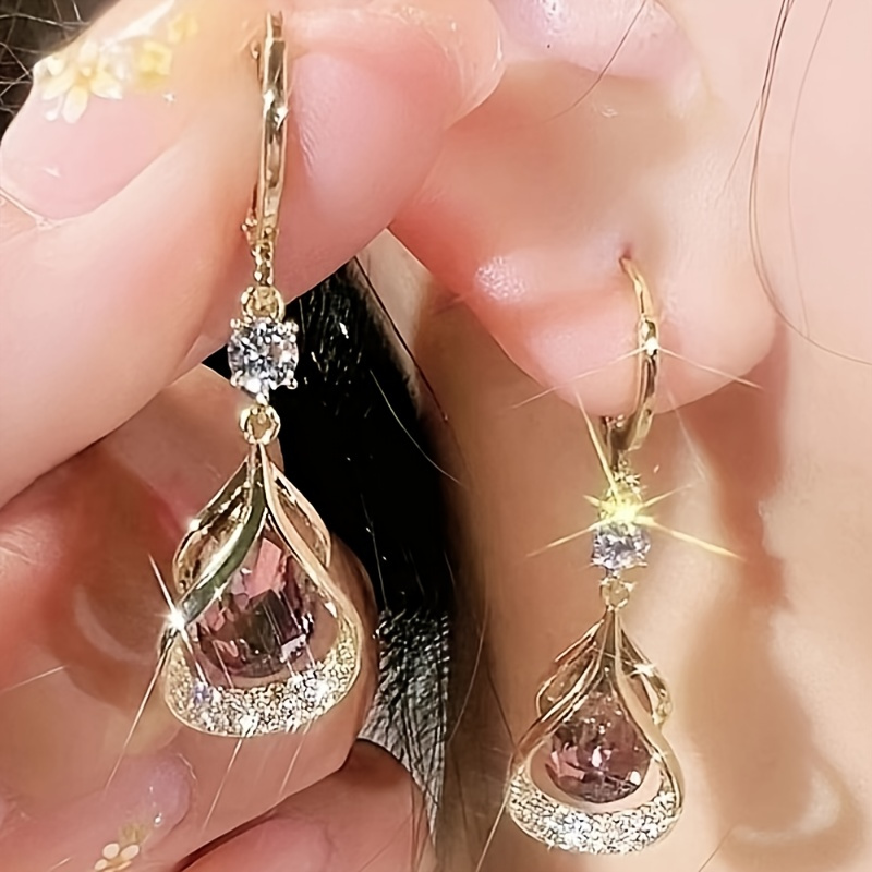 

[customer ] Elegant -shaped Dangle Earrings With Sparkling Zirconia - Stainless Steel Posts, Alloy & Glass,