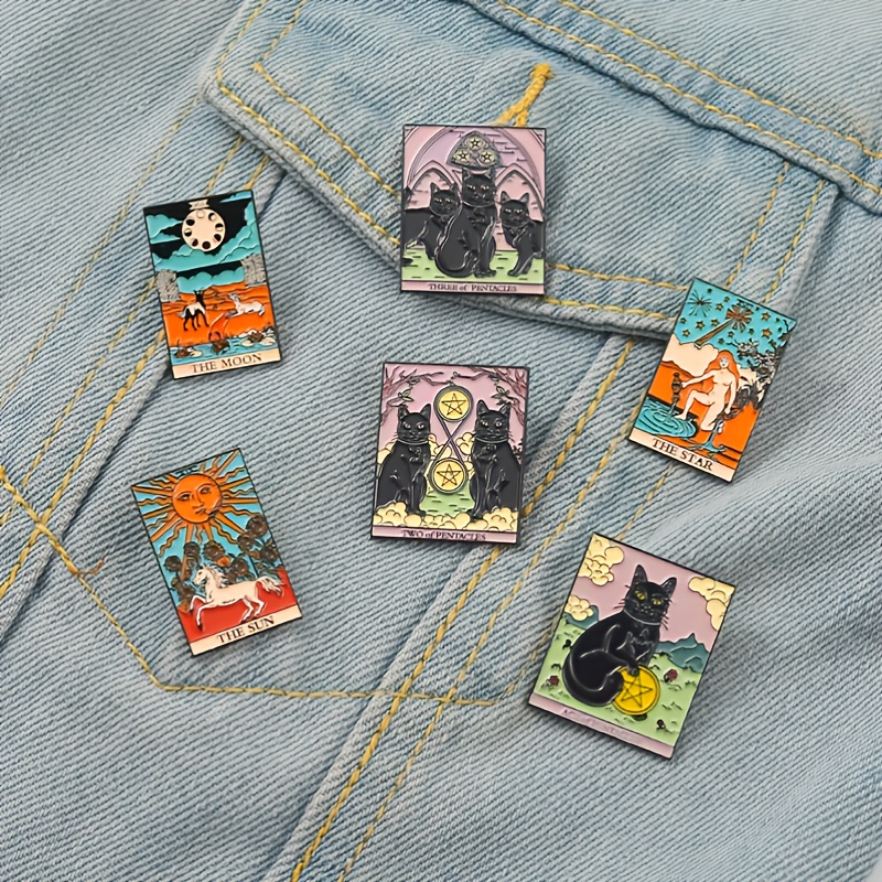 Gothic Sun Moon Stars Cat Enamel Pins