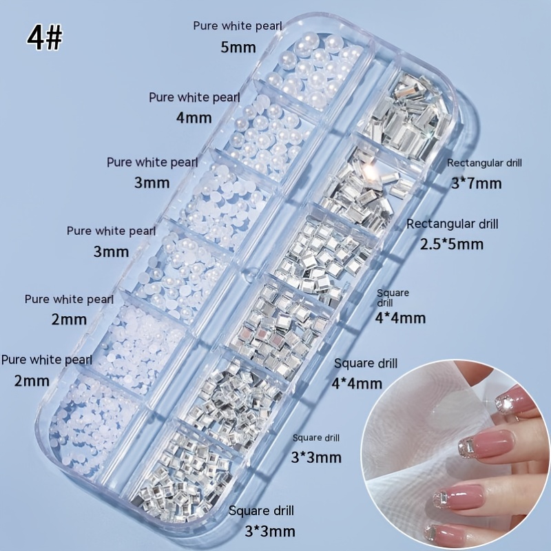 Bowiemall 12 Grid Nail Art Rhinestones Decorations Nail Stones Imitation  Glass Crystal Manicure Art Box Mineral Jewelry Mixed Bride Phototherapy Nail