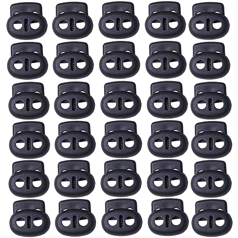 30 pezzi fermacorda in plastica nera fermacorda a molla, regolatori  elastici a due fori per cordoncini, borse, lacci delle scarpe, vestiti,  paracord e